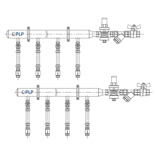 Узел коллекторный для водоснабжения этажный с правым подключением на 3 выхода PLP УКЭВ-П-25-РД25-40НЖ-100-3-15-В110-КО15