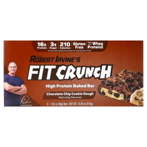 FITCRUNCH, Запеченный батончик с высоким содержанием протеина, тесто для шоколадного печенья, 9 батончиков, 46 г (1,62 унции)
