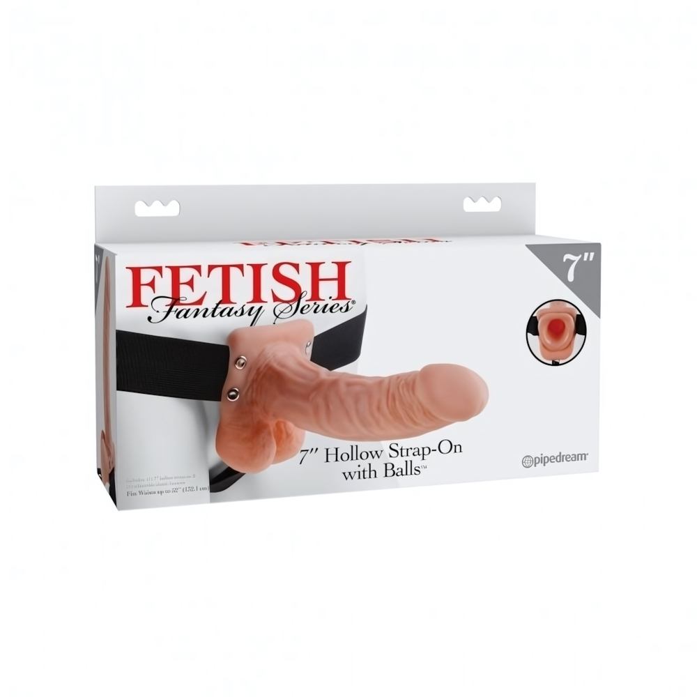 Полый страпон на ремне телесный Fetish Fantasy Series 7 Hollow Strap-On with Balls (Цвет: телесный)