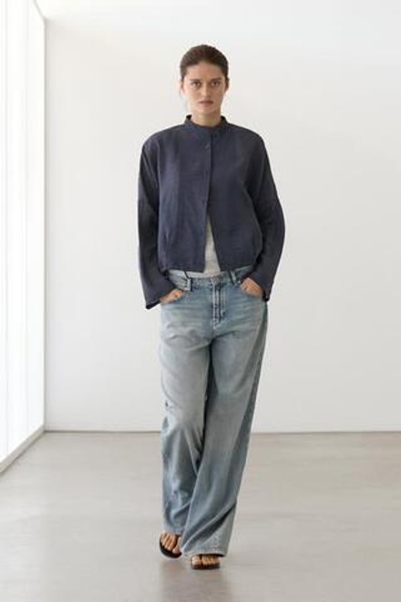 Massimo Dutti Бомбер с воротником-стойкой и пуговицами, синий