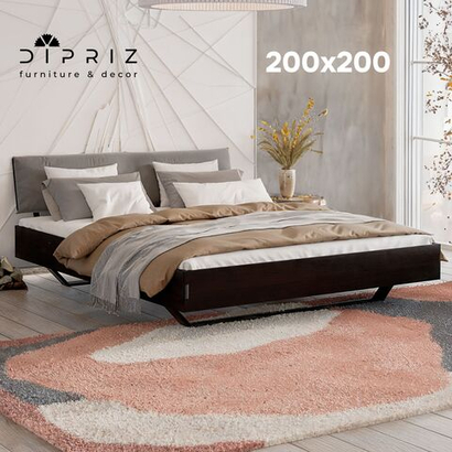 Dipriz Двуспальная кровать 200х200 парящая Беллиссима из массива дикого дуба с мягким изголовьем, черный дуб