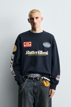 ZARA СВИТШОТ С НАШИВКАМ, МОРСКОЙ СИНИЙ