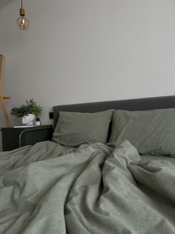 КПБ 2 сп с простыней на рез. 160х200 ВАРЕНЫЙ ХЛОПОК "Серо-зеленый меланж"