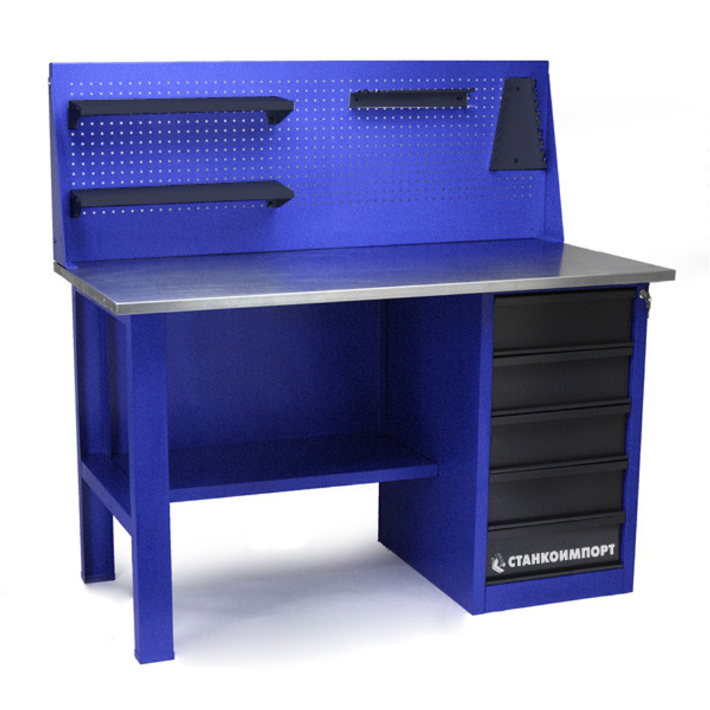 Стол для слесарных работ 1400 мм однотумбовый с 5-ю ящиками с экраном