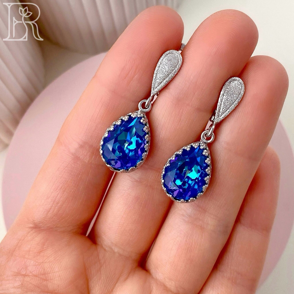 LEFIREL' Серьги серебряные женские "Magic Night" с кристаллами Swarovski / ювелирные украшения из родированного серебра 925