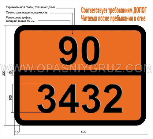 Табличка Опасный груз 90-3432 ПОЛИХЛОРДИФЕНИЛЫ ТВЕРДЫЕ