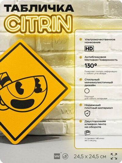 Табличка декоративная "Cuphead" на дверь и стену, прикольная штука в подарок геймеру, декоративный знак, 24,5х24,5 см, Айдентика Технолоджи