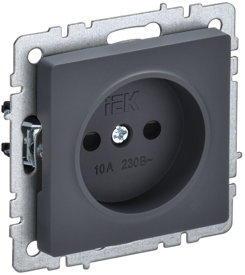 BRITE Розетка 1-местная без заземления с защитными шторками 10А РСш10-2-БрГ графит IEK