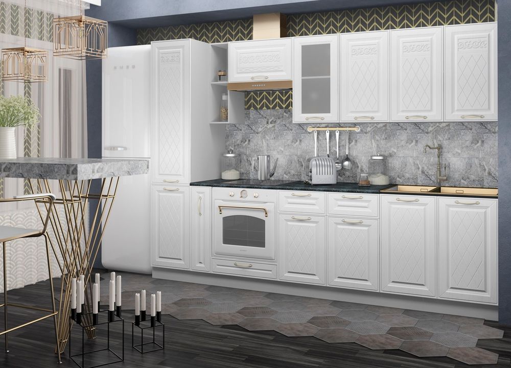 Модульный кухонный гарнитур «Вита» 2800 (Белый), ЛДСП/МДФ, ДСВ Мебель