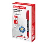 Маркер перманентный (нестираемый) BRAUBERG, КРАСНЫЙ, круглый наконечник, 1,5-3 мм, с клипом, 151631