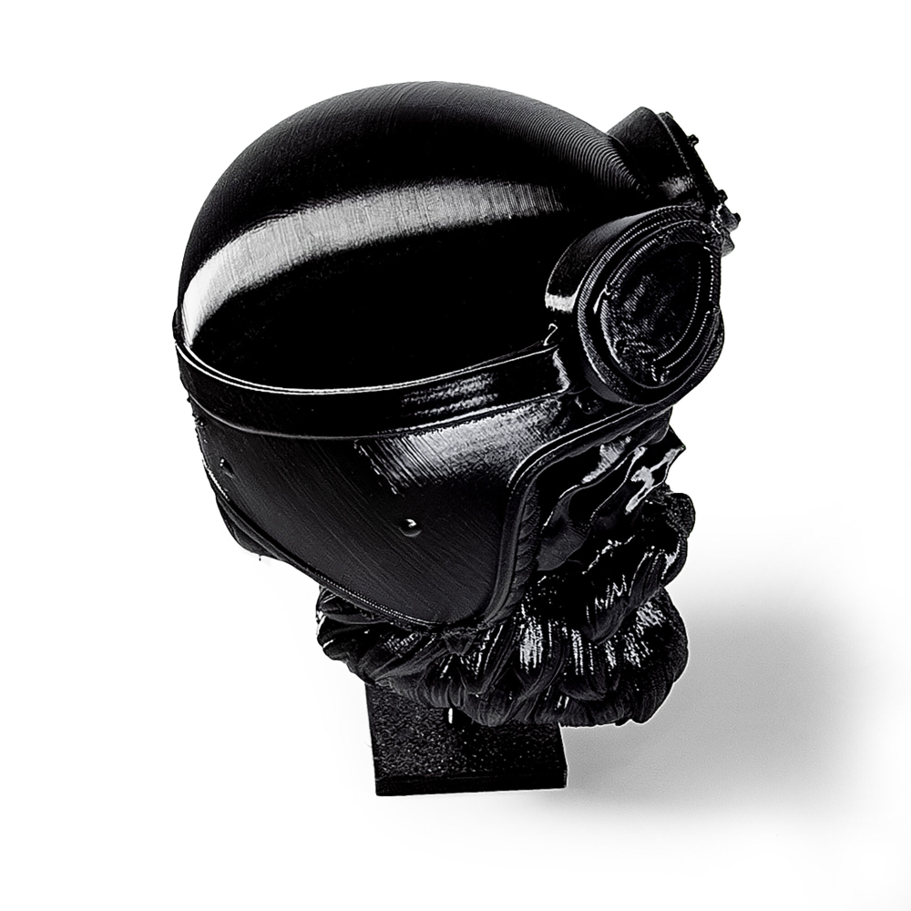 Бородатый череп в мотошлеме, фигурка для декора интерьера, арт-объект, коллекционный предмет, 3D печать, черный 16 см.