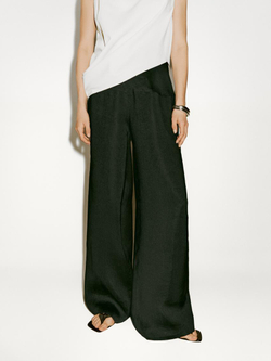 Massimo Dutti Брюки из льняной смеси с поясом-корсетом - Limited Edition, черный