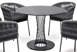 "Диего" обеденная группа на 4 персоны со стульями "Бордо" плетения колос, столешница "серый гранит"