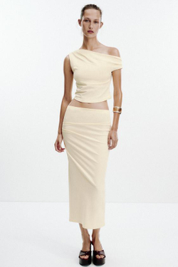 ZARA ЮБКА МИДИ ТЕКСТУРНАЯ, ЖЕЛТЫЙ