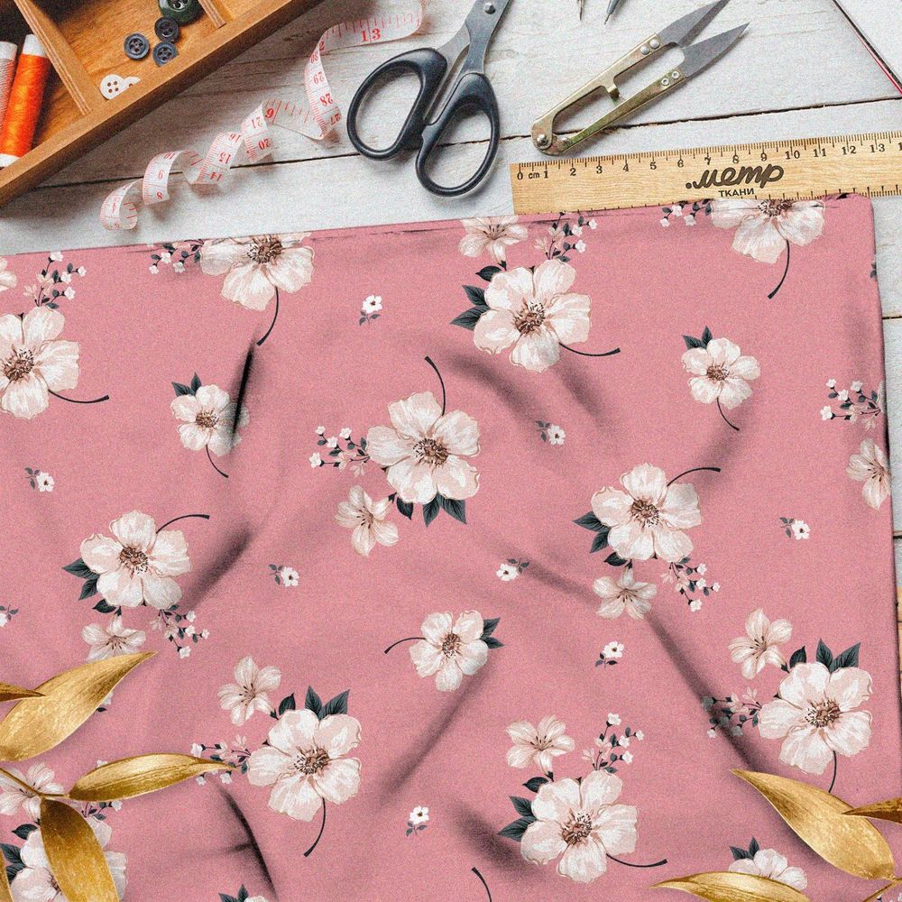 Ткань флис цветы вишни
