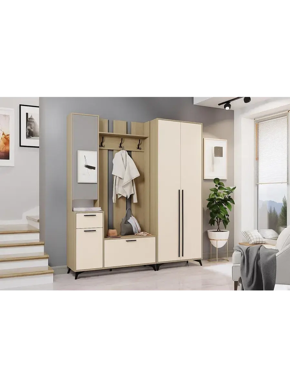 Прихожая с зеркалом Сатин 200х41,1х220