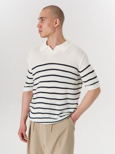 Белая вязаная футболка-поло LAWLESS в полоску