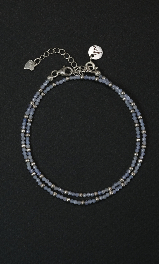 Чокер "Memo about Finance" из танзанита с серебряными бусинами с удлинителем 33-38 см