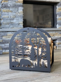 Дровница Медведи в лесу, дровник для камина, бани, переносная