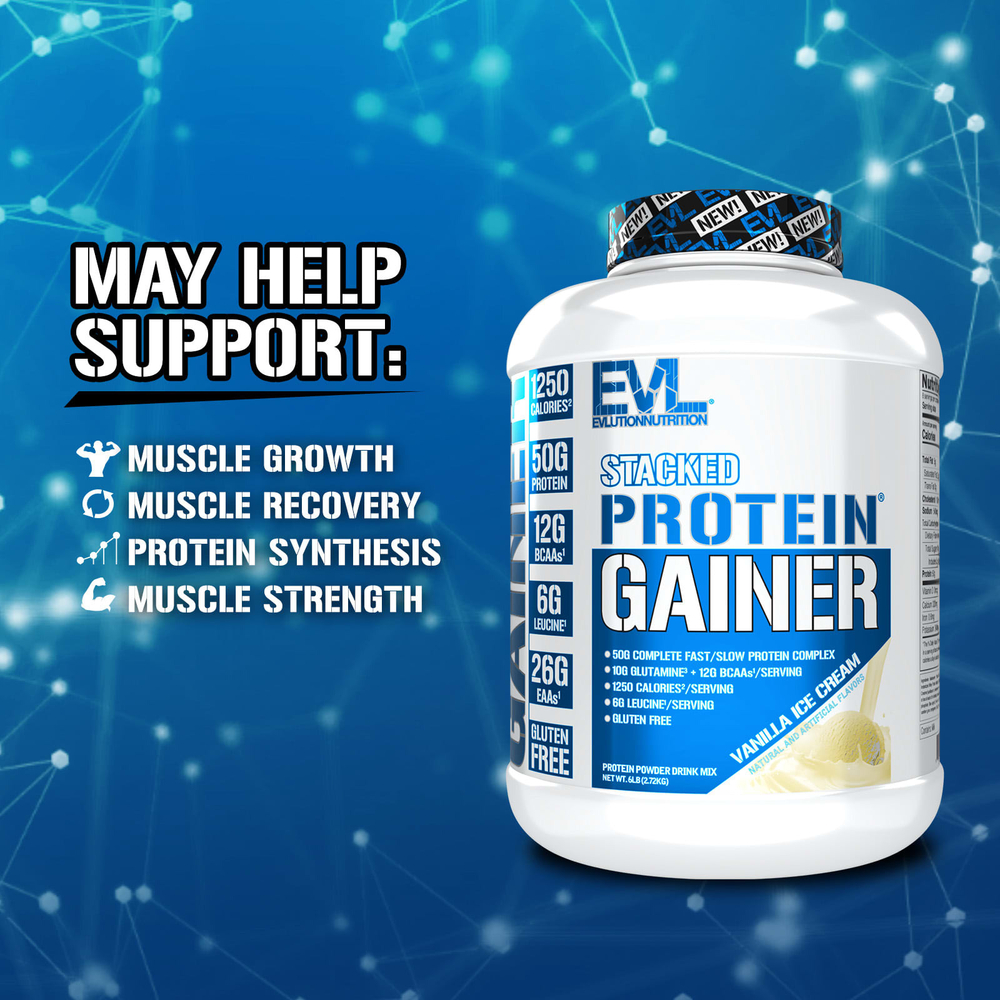 EVLution Nutrition, Stacked Protein Gainer, ванильное мороженое, 2,72 кг (6 фунтов)