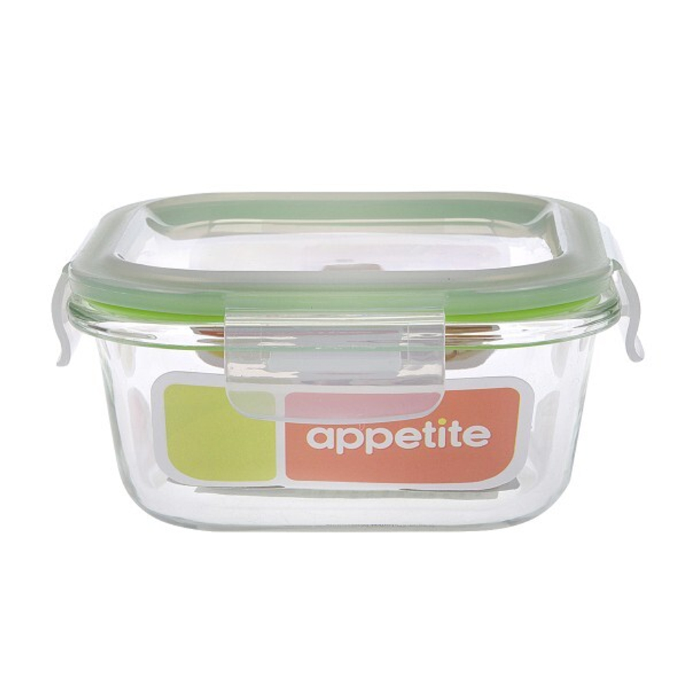 Контейнер Appetite 520мл стекло, крышка пластик, квадратный, зеленый