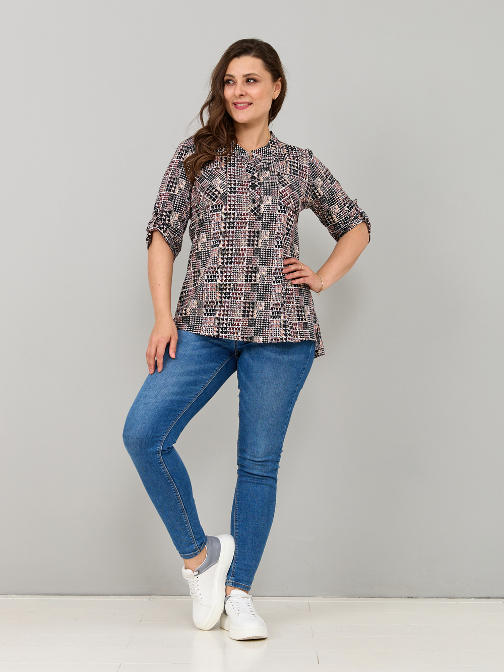 Блузка БЛ-131/пьедепуль-черныйтерракот