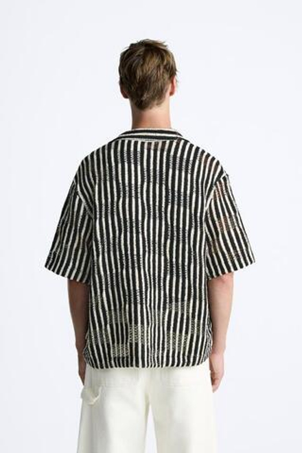 ZARA РУБАШКА ИЗ КРУЖЕВА КРОШЕ С ГЕОМЕТРИЧЕСКИМ УЗОРОМ, БЕЛЫЙ/ЧЕРНЫЙ