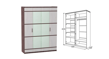 Шкаф 4-х створ. для белья и одежды Ольга-13 яясень анкор темный/ясень анкор светлый