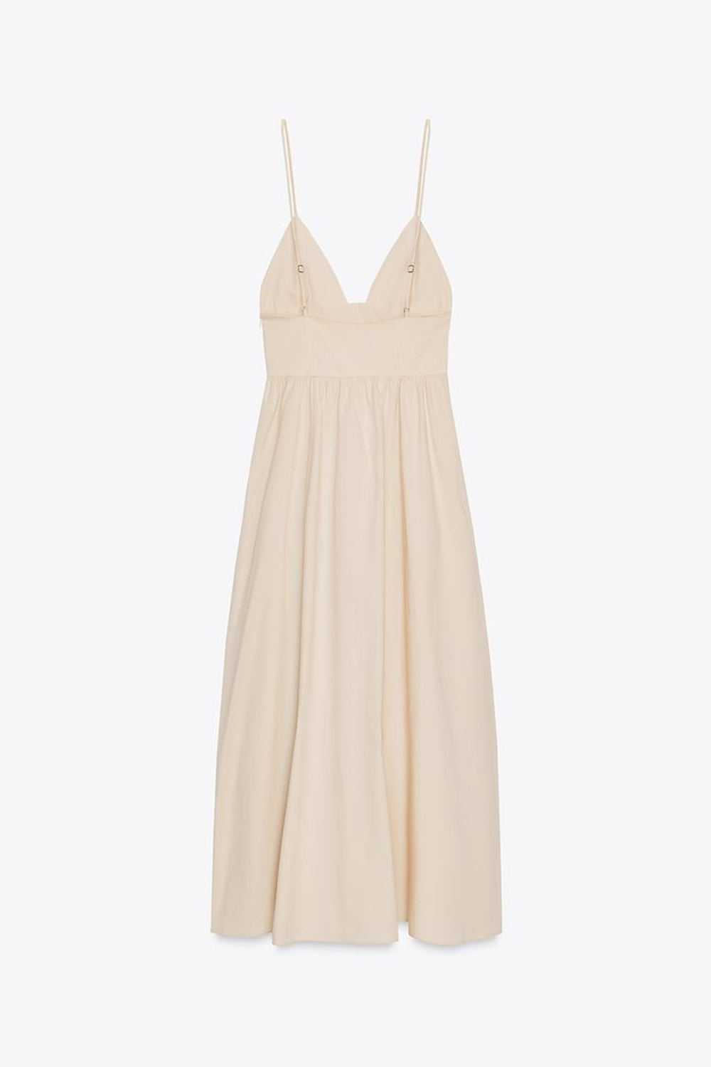 ZARA ПЛАТЬЕ МИДИ ИЗ ПОПЛИНА, БЕЖЕВЫЙ