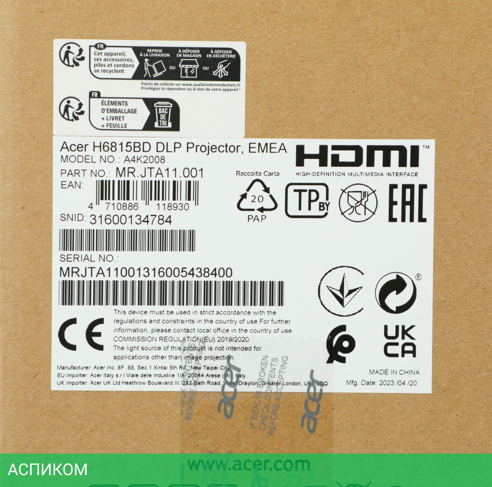 Проектор Acer H6815BD (MR.JTA11.001)
