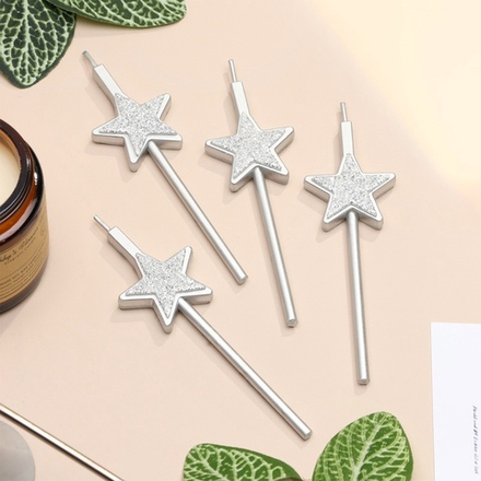 Свечи для торта 4 шт. Блестящие звезды, серебро