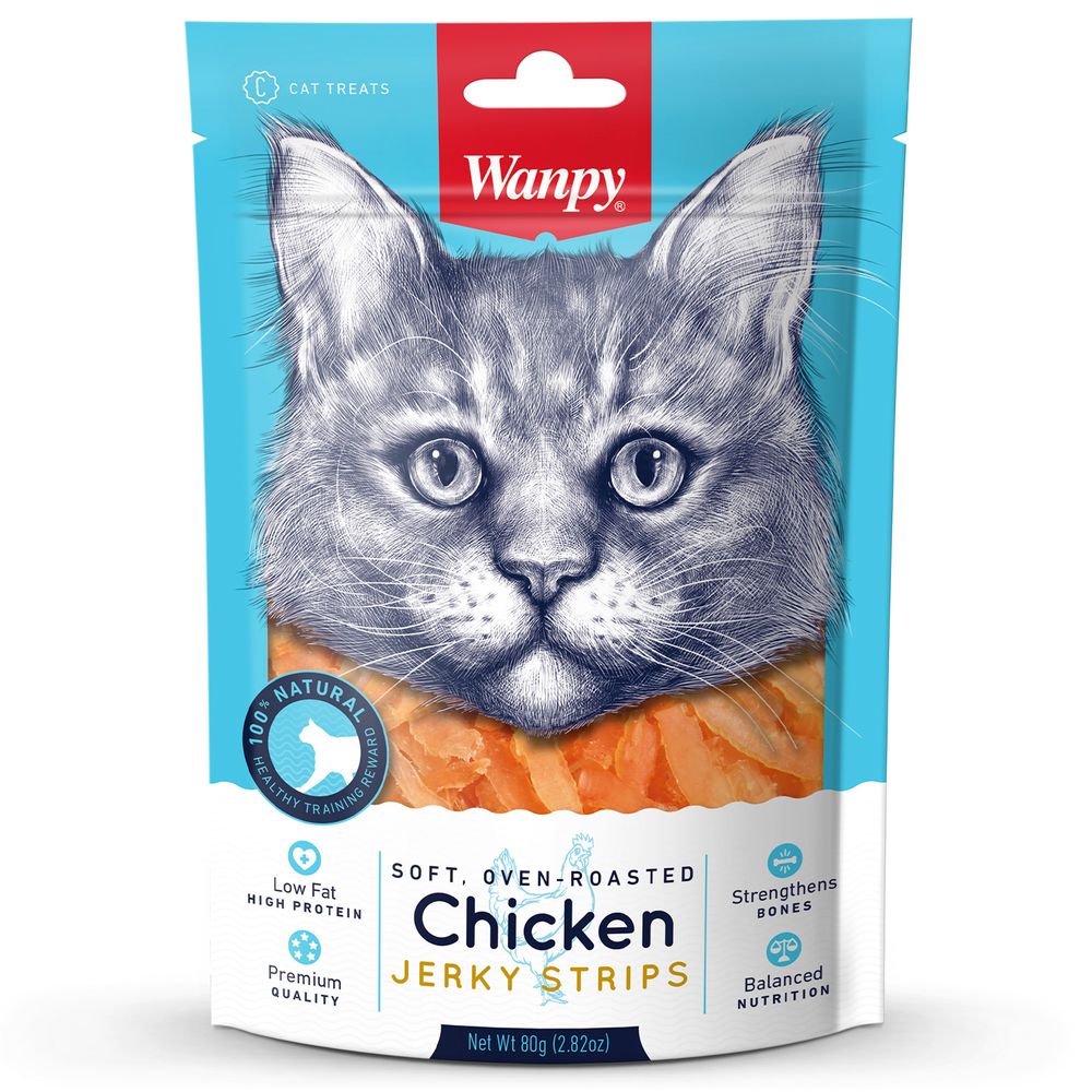 Wanpy Cat Лакомство для кошек вяленая соломка из курицы 80г