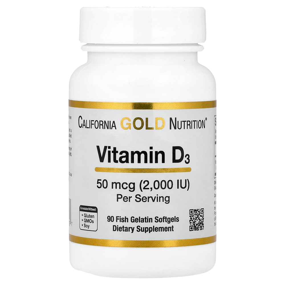 California Gold Nutrition, витамин D3, 50 мкг (2000 МЕ), 90 рыбно-желатиновых капсул