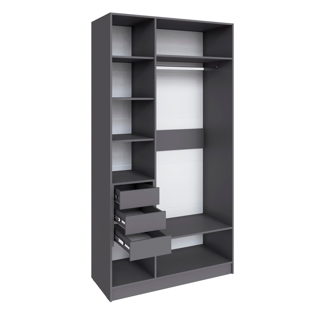 Шкаф Мадрид (1,2) с 3 ящ. внутри с зеркалом графит серый