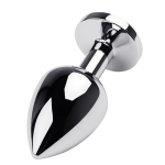 Серебристая коническая анальная пробка 8см с черным кристаллом ToyFa Metal 717002-5