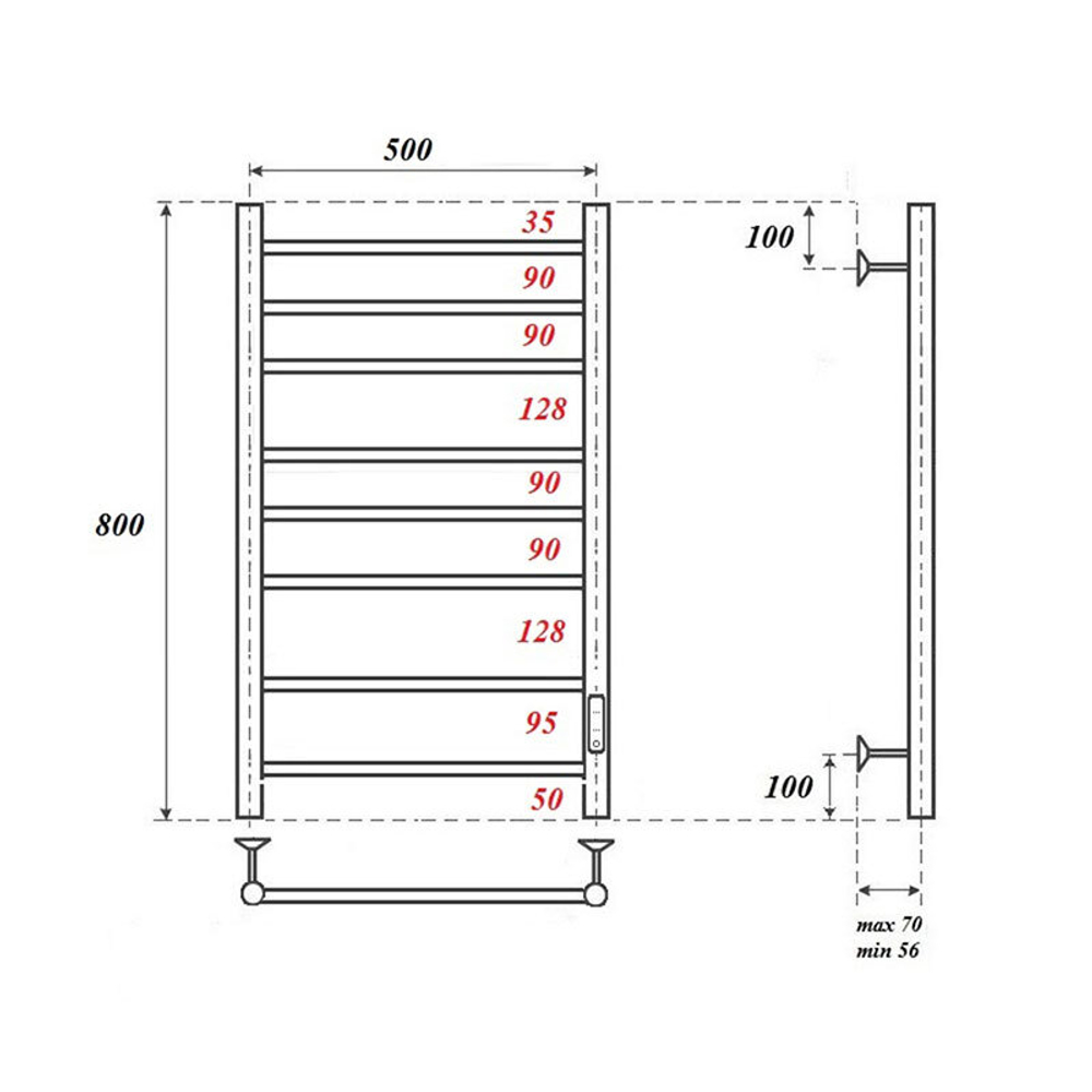 Полотенцесушитель электрический Point Аврора PN10858 П8 500x800 диммер справа, хром