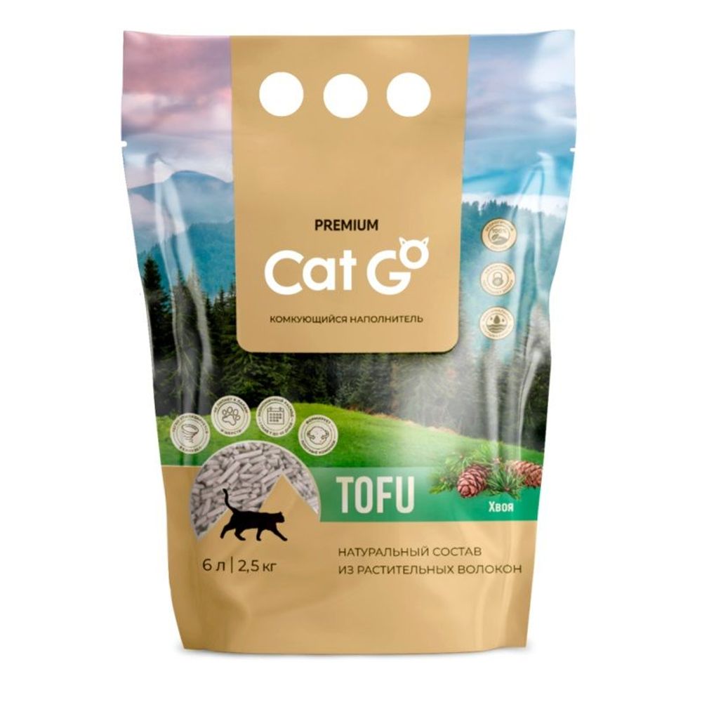 Наполнитель для кошачьего туалета Cat Go TOFU "Хвоя", комкующийся, растительный, Пакет 6 л