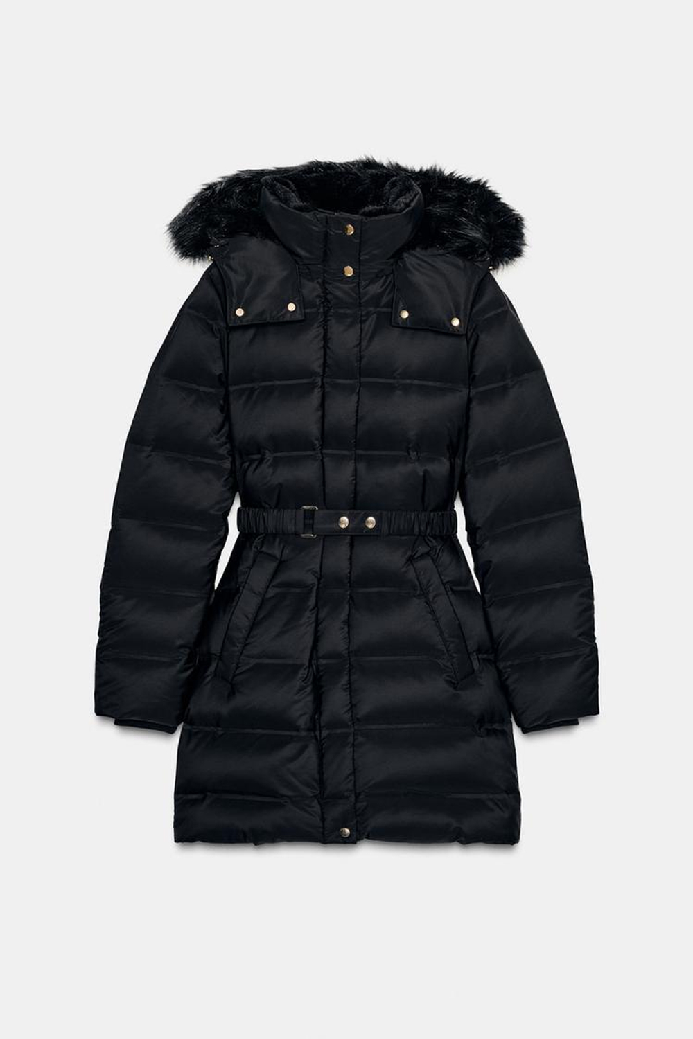 ZARA ПУХОВИК С КАПЮШОНОМ WATER REPELLENT WINDPROOF, ЧЕРНЫЙ