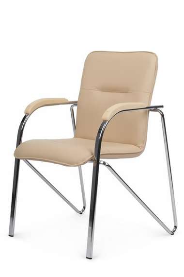 Стул Самба с пластиковыми подлокотниками SMB-03H Хром гальв. Бежевый