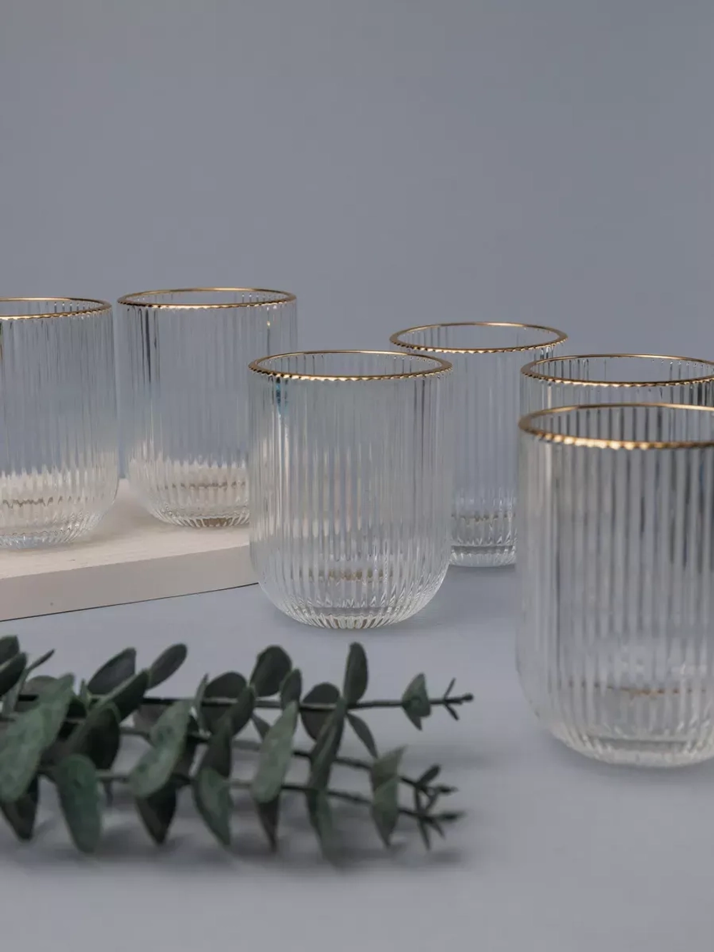 Набор ребристых стаканов для воды, 6 шт. с золотой каймой