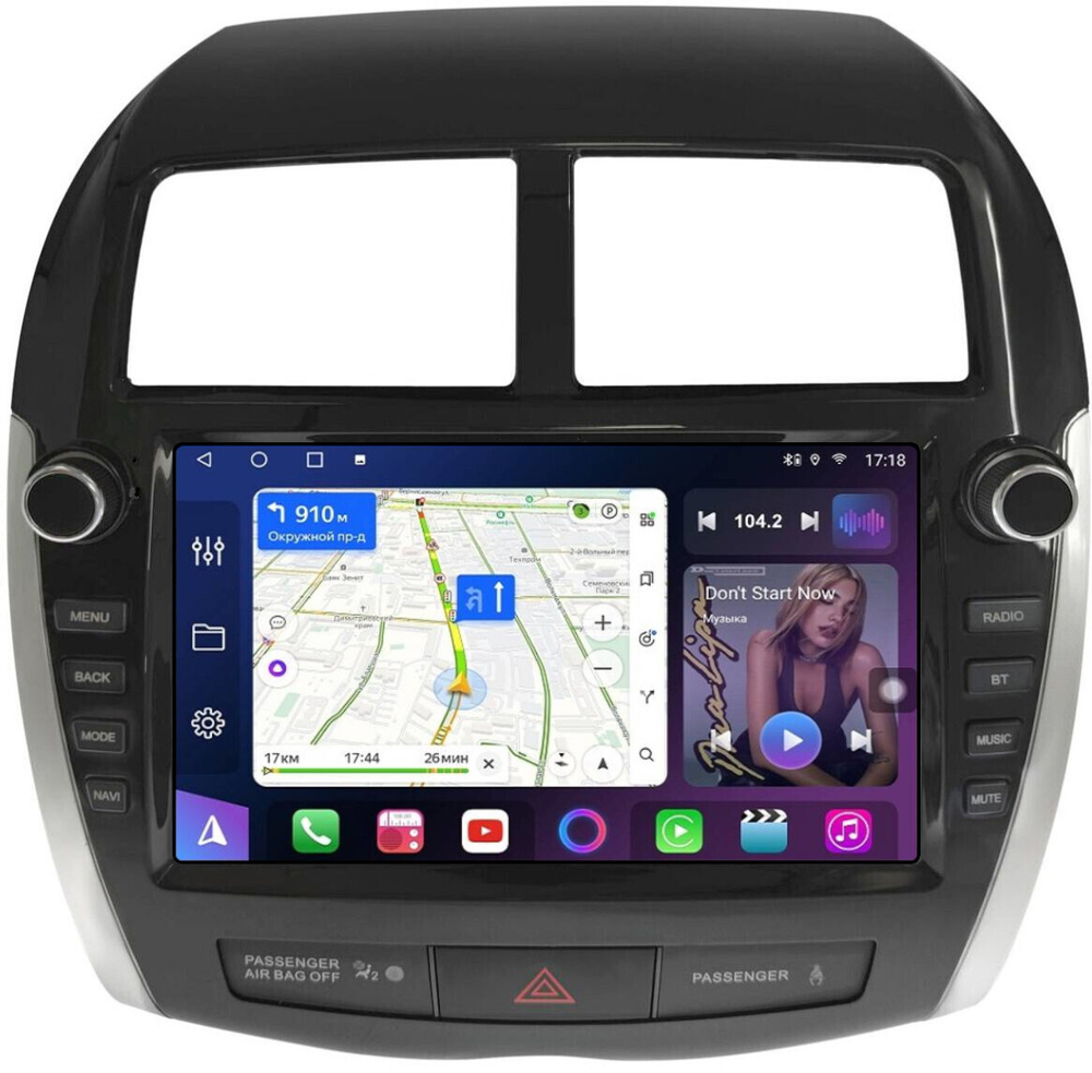 Магнитола для Mitsubishi ASX 2010-2016, Peugeot 4008, Citroen C4 Aircross (рамка с крутилками и кнопками) - FarCar XXL9-7064K9 монитор 9.5" 2K QLED на Android 14, TS20, 8+256Гб, CarPlay, 4G SIM-слот