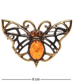 AM-2626 Брошь «Мотылек Ажурный» (латунь, янтарь)