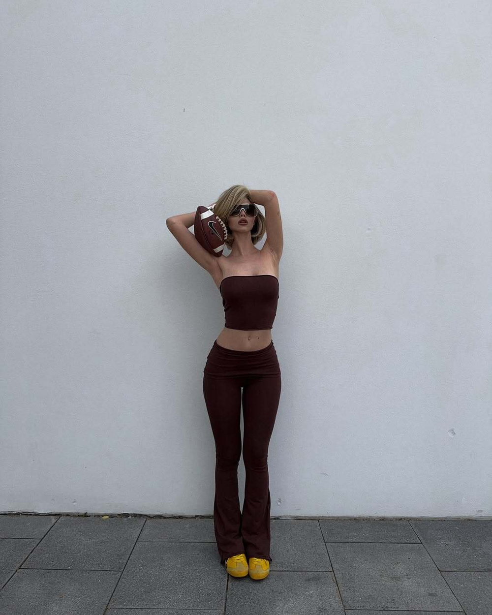 chocolate flared trousers