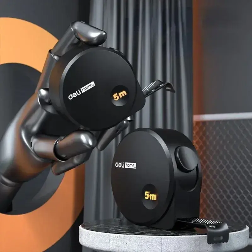 Рулетка "Home Series Black" Deli HT8519 5мх19мм (Эксклюзивный дизайн, корпус из софттач пластика, противоскользящая резиновая вставка, подарочная упаковка)