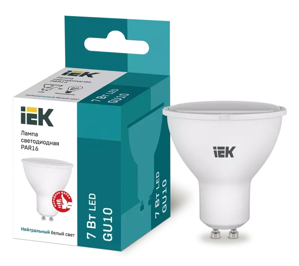 Лампа светодиодная ECO PAR16 софит 7Вт 230В 4000К GU10 IEK  LLE-PAR16-7-230-40-GU10