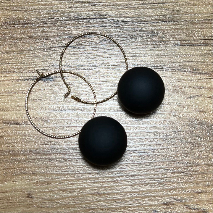 Серьги-кольца Шар 20 мм цвет черный матовый металл золотистый