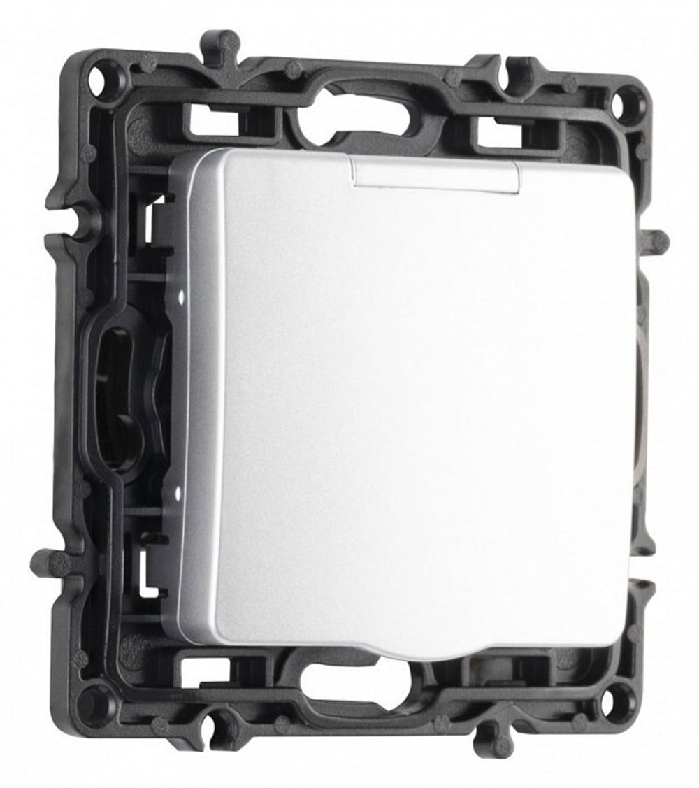 Розетка влагозащищенная с заземлением и со шторкой с крышкой Arte Milano am-217 217.41-1.silver