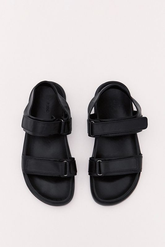 Сандалии из натуральной кожи на липучках, черный