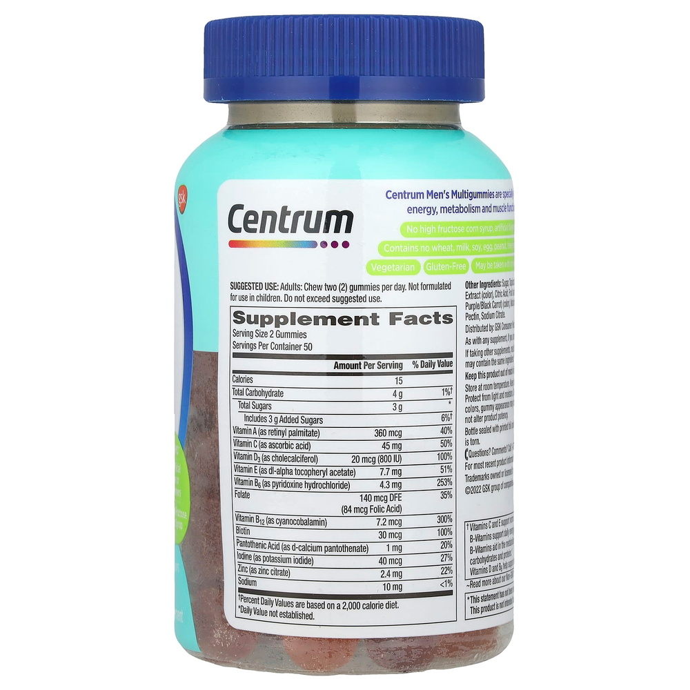 Centrum, Men Multigummies, тропические фрукты, 100 жевательных таблеток