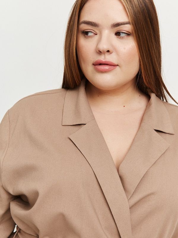 Платье-рубашка льняное с поясом, мокко